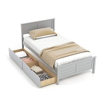 Twin Bed Frame with Storage Drawers Wood Platform Bed