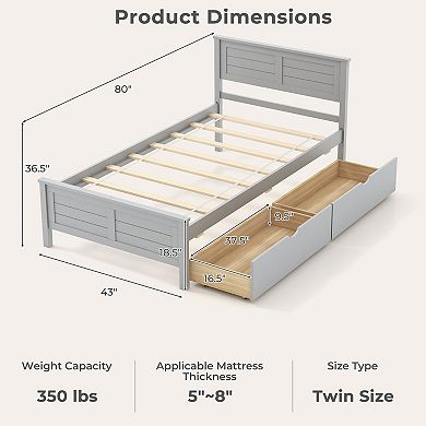 Twin Bed Frame with Storage Drawers Wood Platform Bed