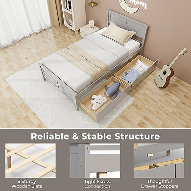 Twin Bed Frame with Storage Drawers Wood Platform Bed