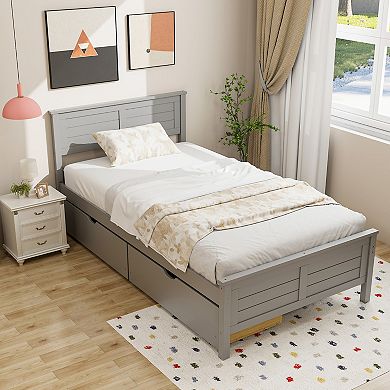Twin Bed Frame with Storage Drawers Wood Platform Bed
