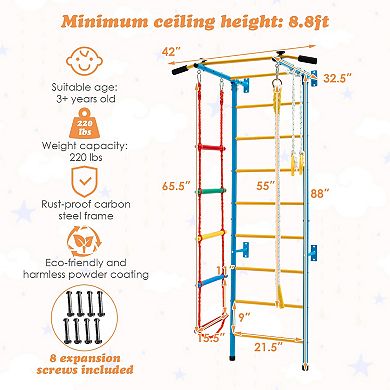 7 In 1 Kids Indoor Gym Playground Swedish Wall Ladder