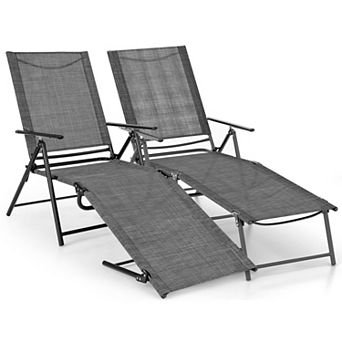 Patio Folding Chaise Lounge Chairs Set of 2 with 6 Level Reclining Backrest