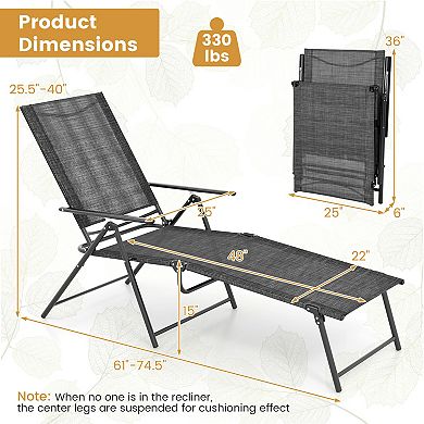 Patio Folding Chaise Lounge Chairs Set of 2 with 6 Level Reclining Backrest