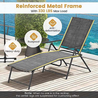 Patio Folding Chaise Lounge Chairs Set of 2 with 6 Level Reclining Backrest