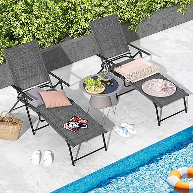 Patio Folding Chaise Lounge Chairs Set of 2 with 6 Level Reclining Backrest