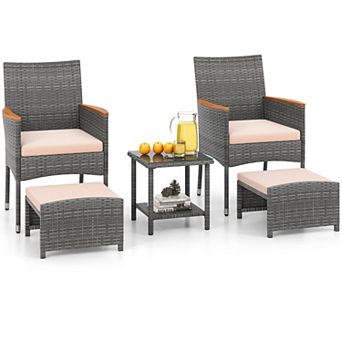 5 pc Patio Conversation Set with Cushions and Storage Ottomans