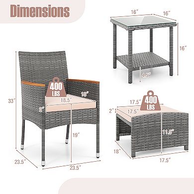 5 Piece Patio Conversation Set with Cushions and Storage Ottomans
