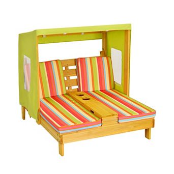 Kids Double Patio Lounge Chair with Awning and Cup Holders