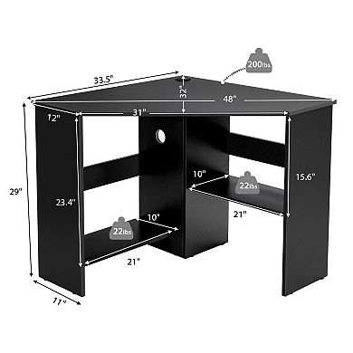 Corner Computer Desk Triangle Writing Workstation with Storage Shelf