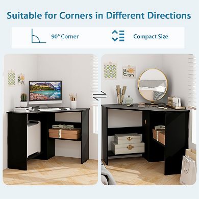 Corner Computer Desk Triangle Writing Workstation with Storage Shelf