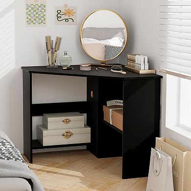 Corner Computer Desk Triangle Writing Workstation with Storage Shelf
