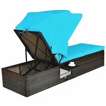 Outdoor Chaise Lounge Chair with Canopy and 5 Position Reclining Backrest