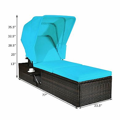 Outdoor Chaise Lounge Chair with Canopy and 5 Position Reclining Backrest
