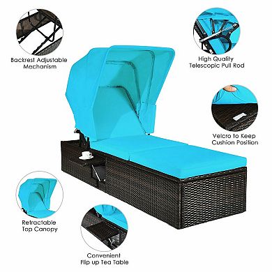 Outdoor Chaise Lounge Chair with Canopy and 5 Position Reclining Backrest