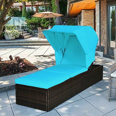Outdoor Chaise Lounge Chair with Canopy and 5 Position Reclining Backrest