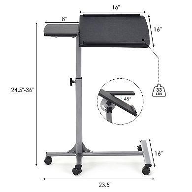 Adjustable Rolling Laptop Table With Height Adjustable MDF Top