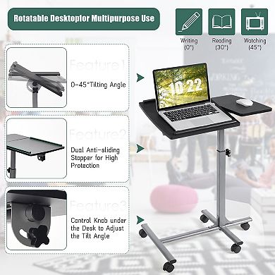 Adjustable Rolling Laptop Table With Height Adjustable MDF Top