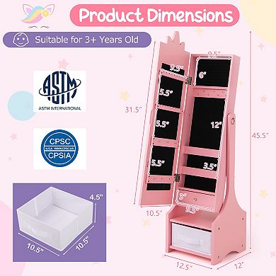 Kids Jewelry Cabinet with Full Length Mirror and Adjustable Angle