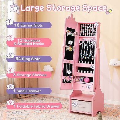 Kids Jewelry Cabinet with Full Length Mirror and Adjustable Angle