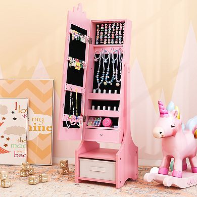 Kids Jewelry Cabinet with Full Length Mirror and Adjustable Angle