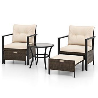 4 pc Patio Furniture Set with Cushions and Glass Coffee Table