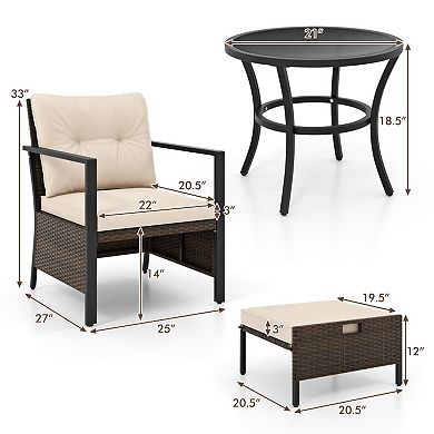 4 Piece Patio Furniture Set with Cushions and Glass Coffee Table