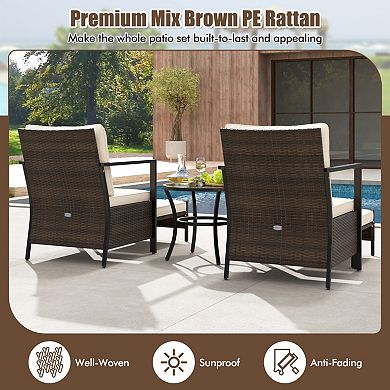 4 Piece Patio Furniture Set with Cushions and Glass Coffee Table