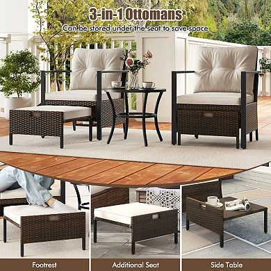 4 Piece Patio Furniture Set with Cushions and Glass Coffee Table