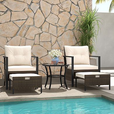 4 Piece Patio Furniture Set with Cushions and Glass Coffee Table