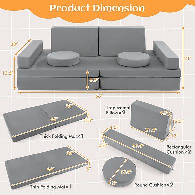 Kids Play Couch Sofa 10 Piece Modular Floor Seating Set with Handle