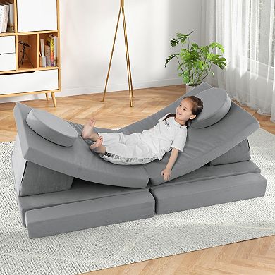 Kids Play Couch Sofa 10 Piece Modular Floor Seating Set with Handle