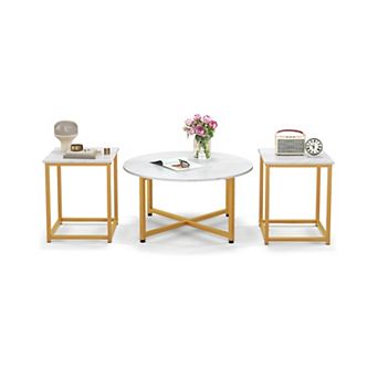 3 pc Coffee Table Set with Round Coffee Table and 2 End Tables