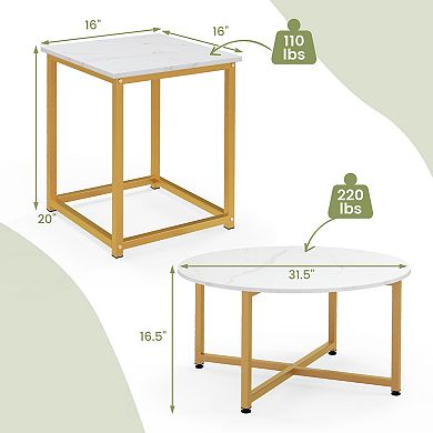 3 Piece Coffee Table Set with Round Coffee Table and 2 End Tables