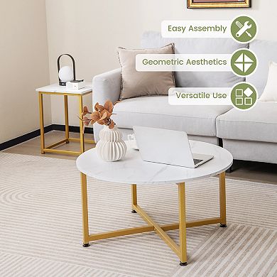 3 Piece Coffee Table Set with Round Coffee Table and 2 End Tables