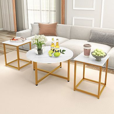3 Piece Coffee Table Set with Round Coffee Table and 2 End Tables