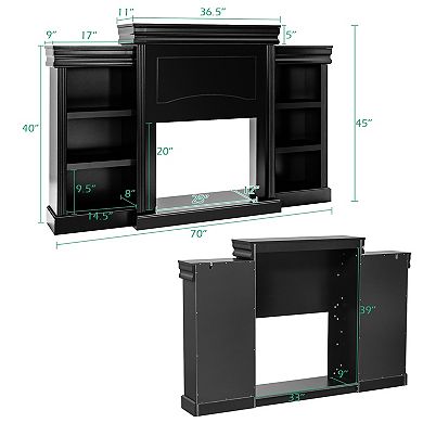Modern Fireplace TV Stand Entertainment Center With Bookcase Storage