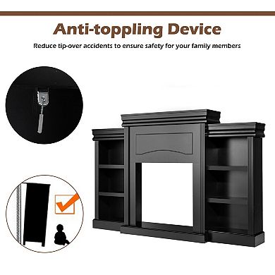 Modern Fireplace TV Stand Entertainment Center With Bookcase Storage