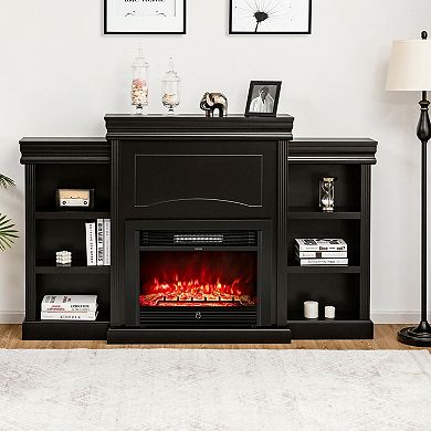 Modern Fireplace TV Stand Entertainment Center With Bookcase Storage