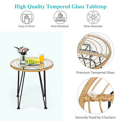 3 Piece Patio Furniture Set with Cushioned Chairs and Glass Table