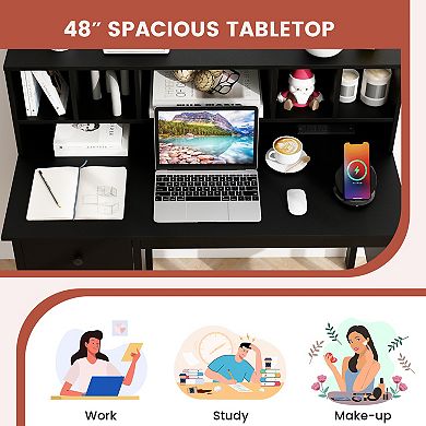 Computer Desk With Drawers and Power Outlets 48 Inch Writing Desk
