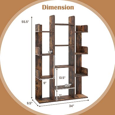 Tree Bookshelf with 13 Compartments Freestanding Bookcase
