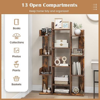 Tree Bookshelf with 13 Compartments Freestanding Bookcase