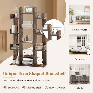 Tree Bookshelf with 13 Compartments Freestanding Bookcase