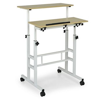 Adjustable Standing Desk Mobile Computer Workstation With Tilting Desktop