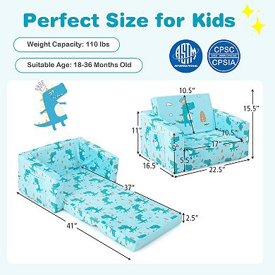 Kids Recliner Sofa Convertible Sleeper Bed with Storage Pockets