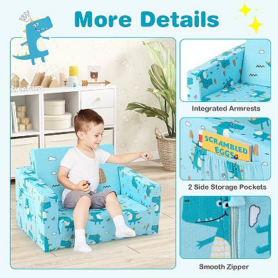 Kids Recliner Sofa Convertible Sleeper Bed with Storage Pockets