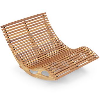 Acacia Wood Patio Double Rocking Chaise Lounge with Ergonomic Curved Seat