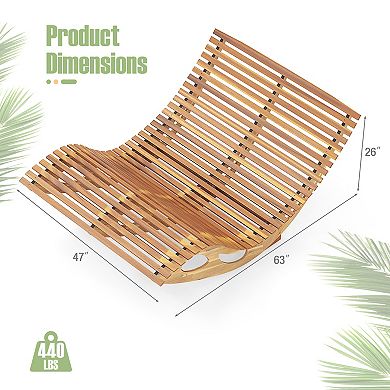 Acacia Wood Patio Double Rocking Chaise Lounge with Ergonomic Curved Seat