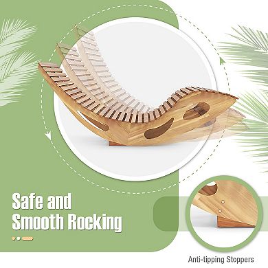 Acacia Wood Patio Double Rocking Chaise Lounge with Ergonomic Curved Seat