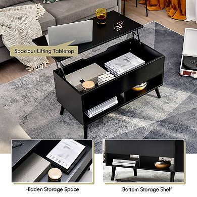 Lift Top Coffee Table with Hidden Storage and 2 Shelves